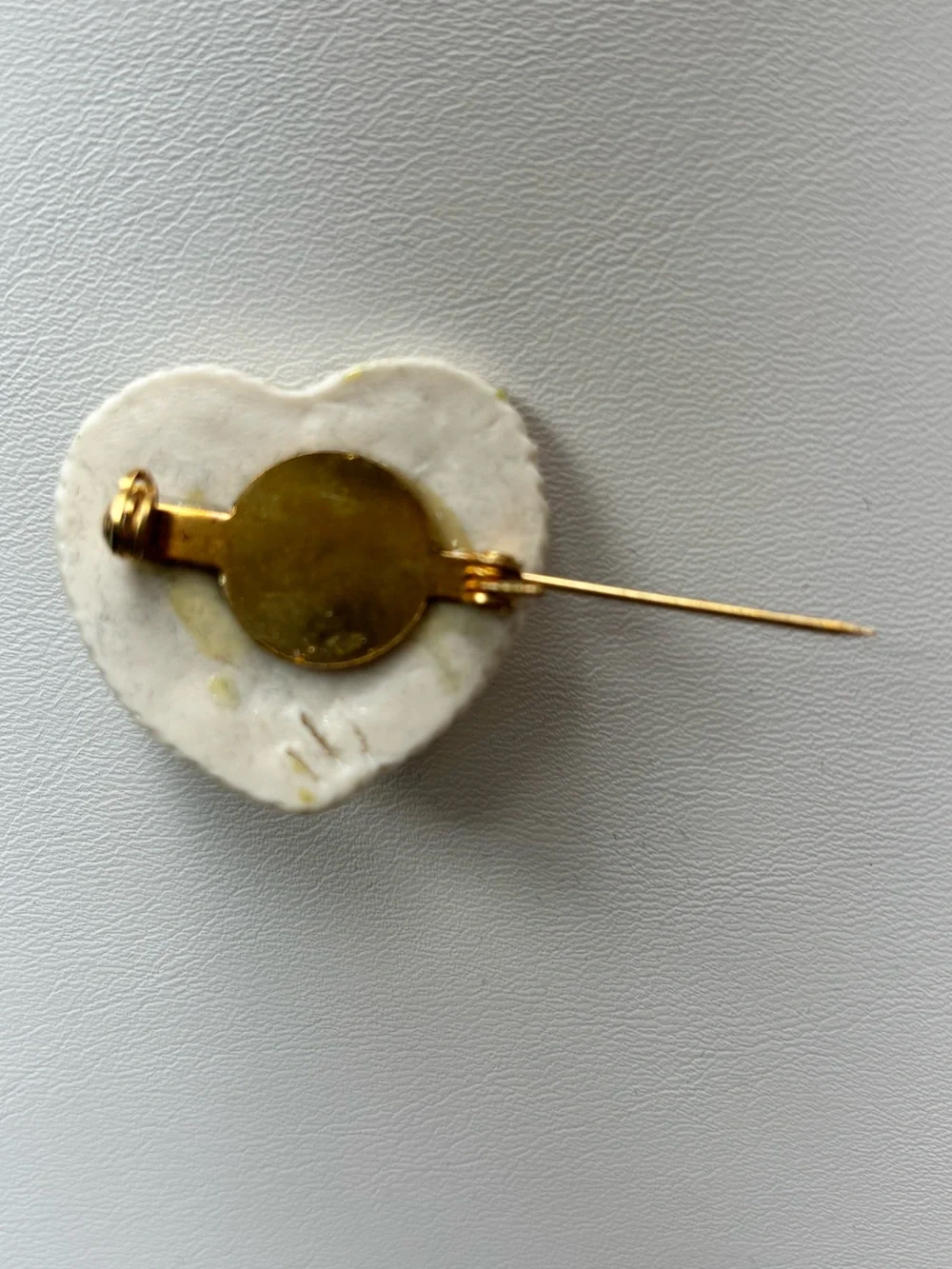 Vintage Belleek Ireland Porcelain Heart Pink Rose Brooch Pin